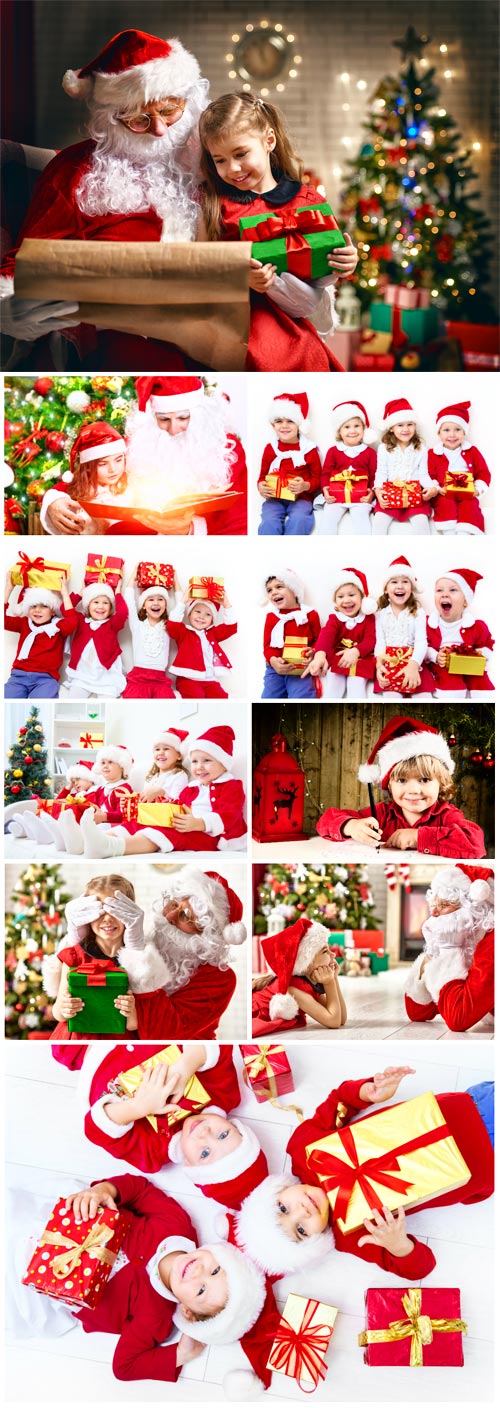Children and Santa Claus, Christmas - stock photos