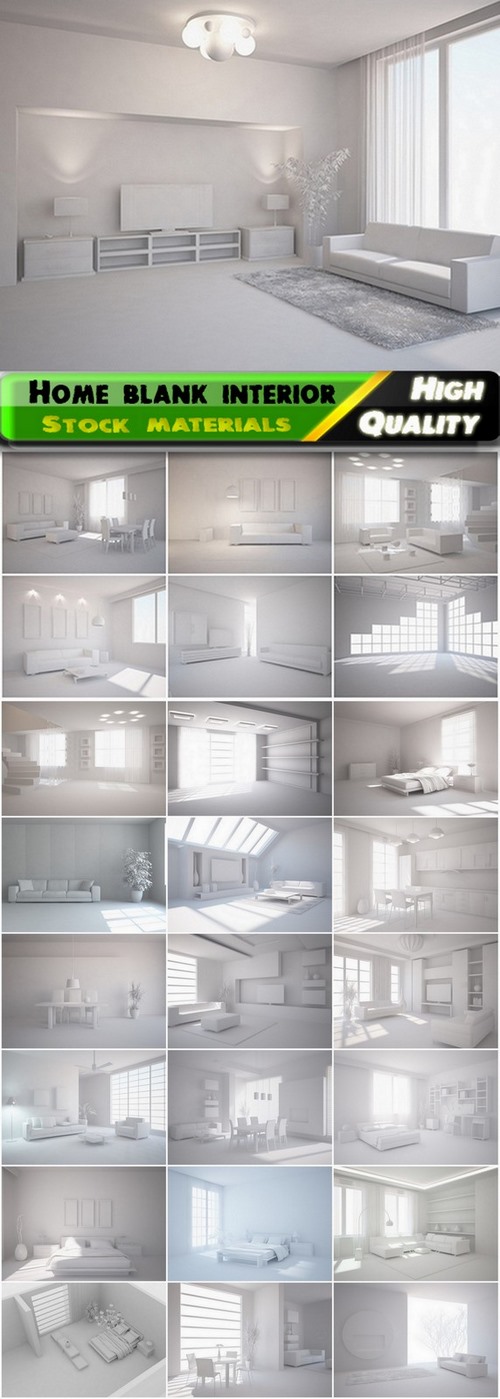 3D render of grey blank home interiors - 25 HQ Jpg
