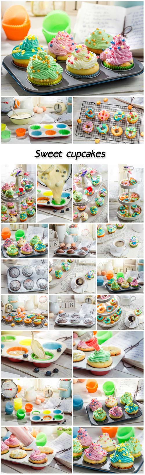 Preparation for sweet cupcakes with cream and decoration