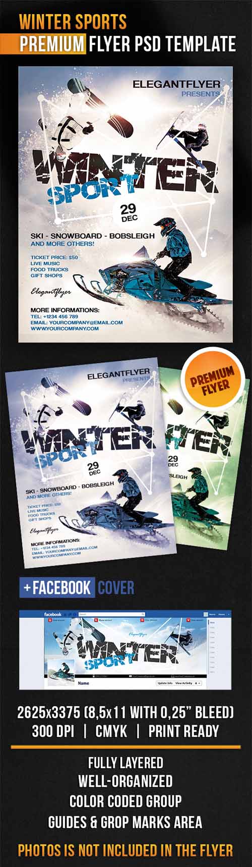 Flyer PSD Template - Winter Sports + Facebook Cover 4