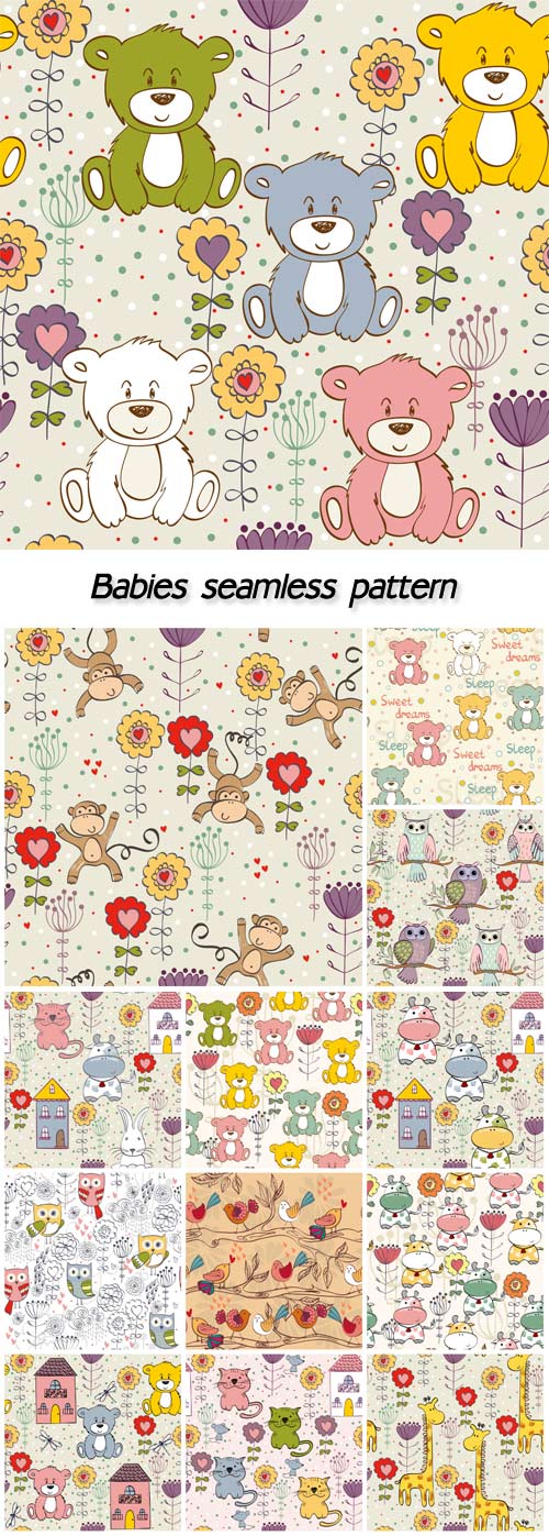 Babies hand drawn seamless pattern