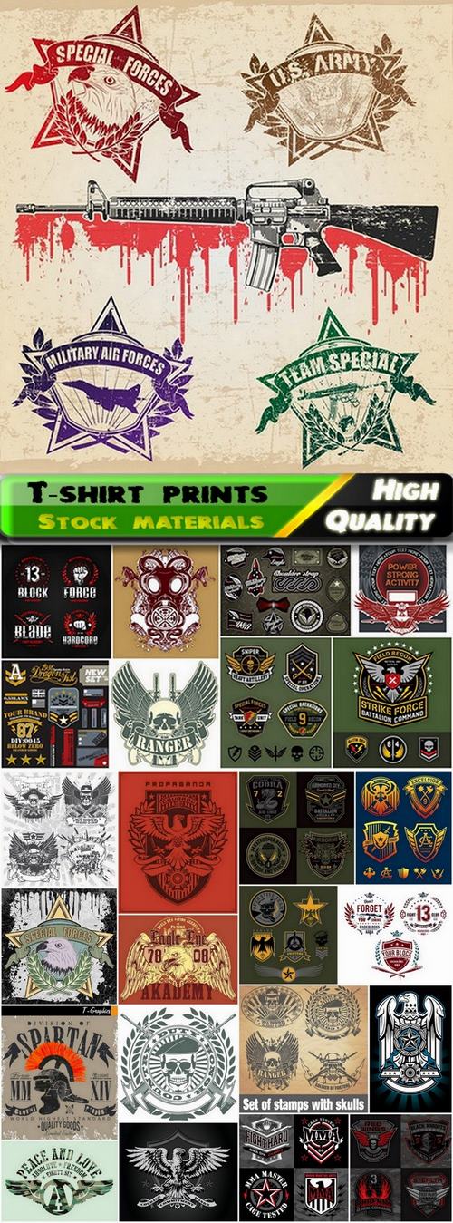 T-shirt prints with military theme - 25 Eps