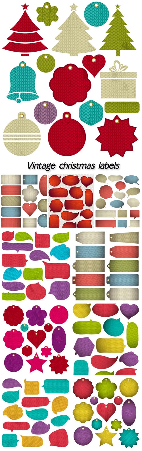 Vintage christmas labels with pattern of stitch, vector