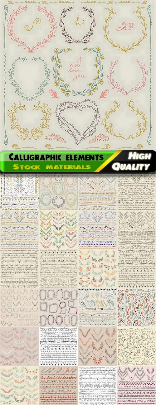 Hand drawn cute calligraphic elements 2 - 25 Eps