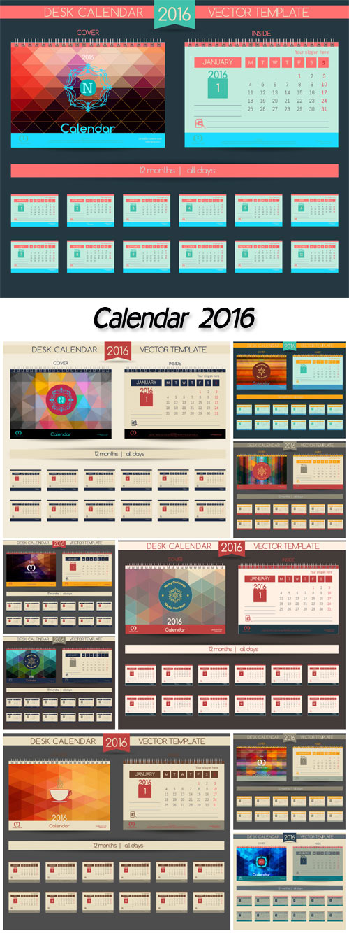 Calendar 2016, vector templates all months & place for text