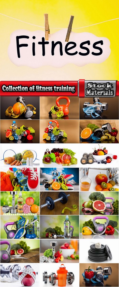 Collection of fitness training sporting equipment useful healthy eating 25 HQ Jpeg