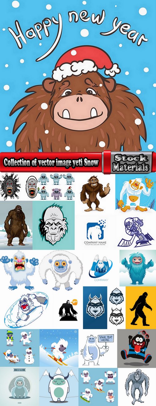 Collection of vector image yeti Snow man bigfoot cartoon 25 EPS