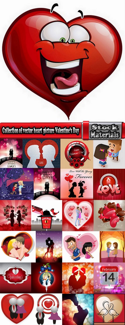 Collection of vector heart picture Valentine's Day gift card 25 EPS