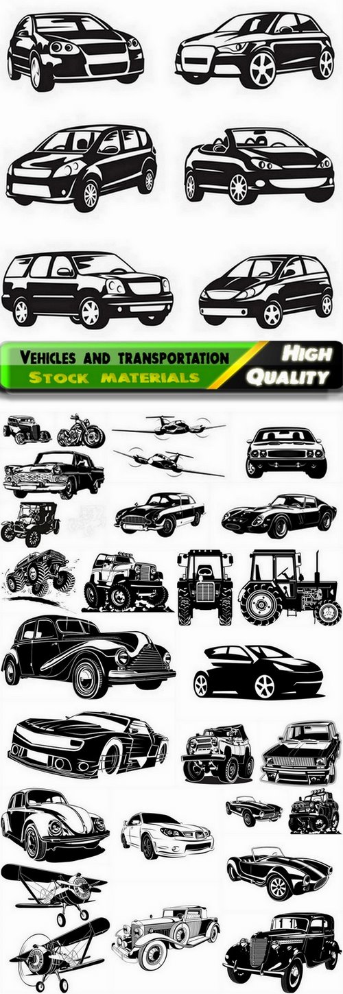 Vehicles and car transportation silhouettes - 25 Eps