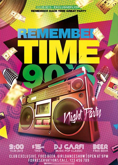 Remember Time 90s Premium Flyer Template + Facebook Cover