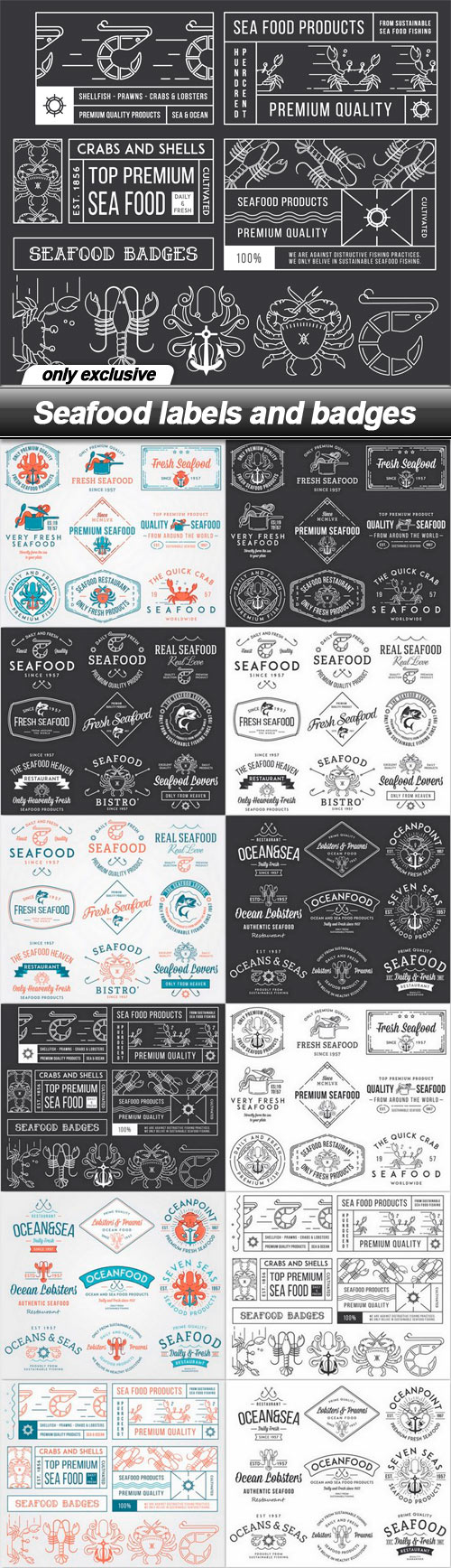 Seafood labels and badges - 12 EPS