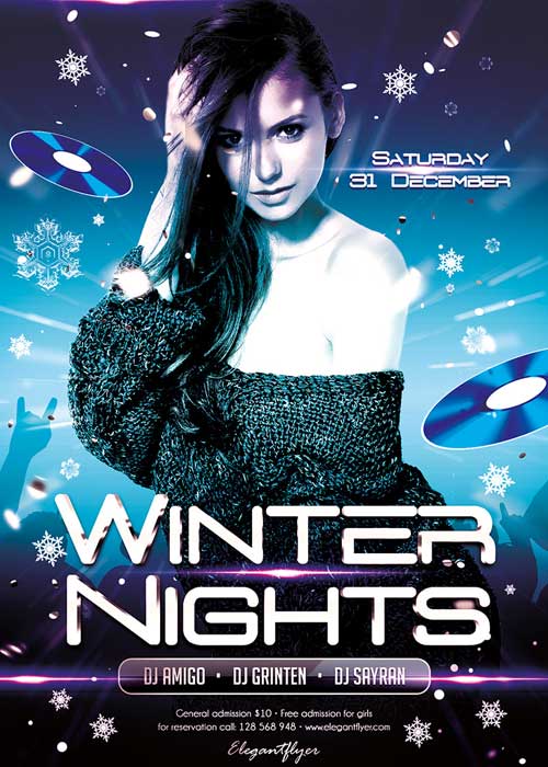 Winter Nights Flyer PSD Template + Facebook Cover