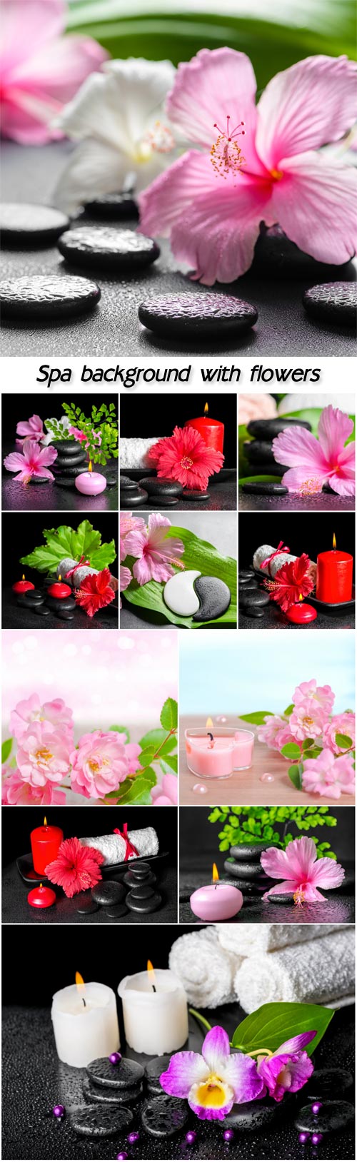 Spa background with flowers, candles and spa stones