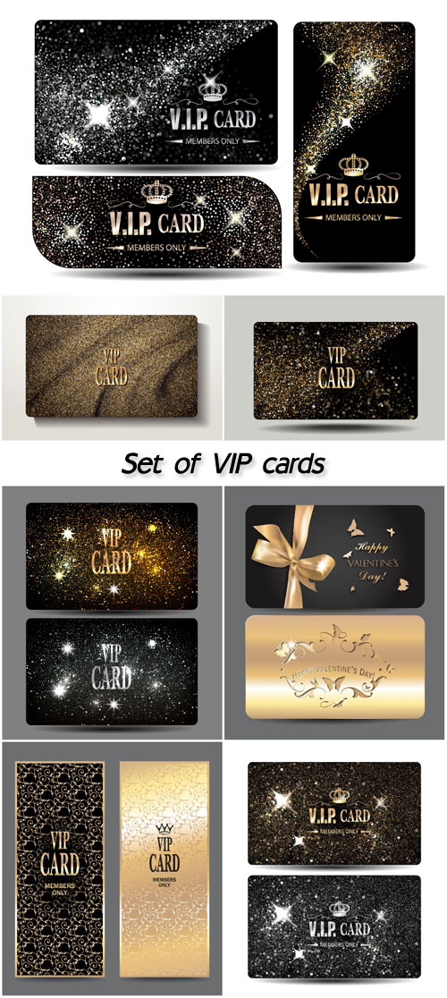 Set of VIP shiny gold and silver cards