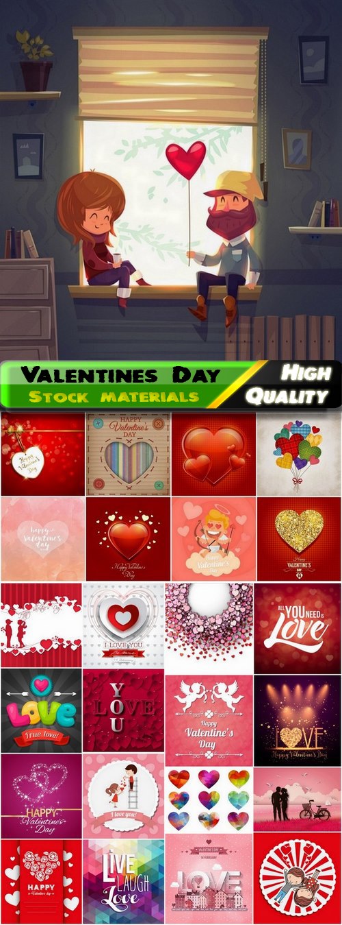 Romantic cards for Valentines Day with hearts and flowers 2 - 25 Eps