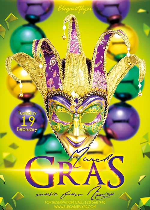 Mardi Gras V02 Flyer PSD Template + Facebook Cover
