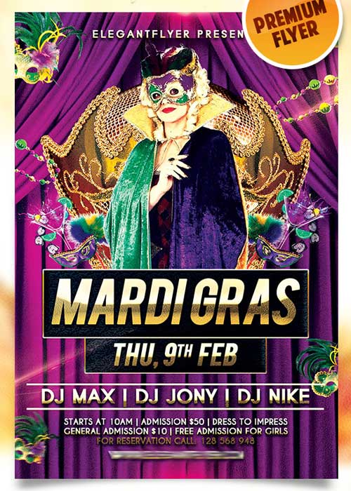 Mardi Gras Night Flyer PSD Template + Facebook Cover