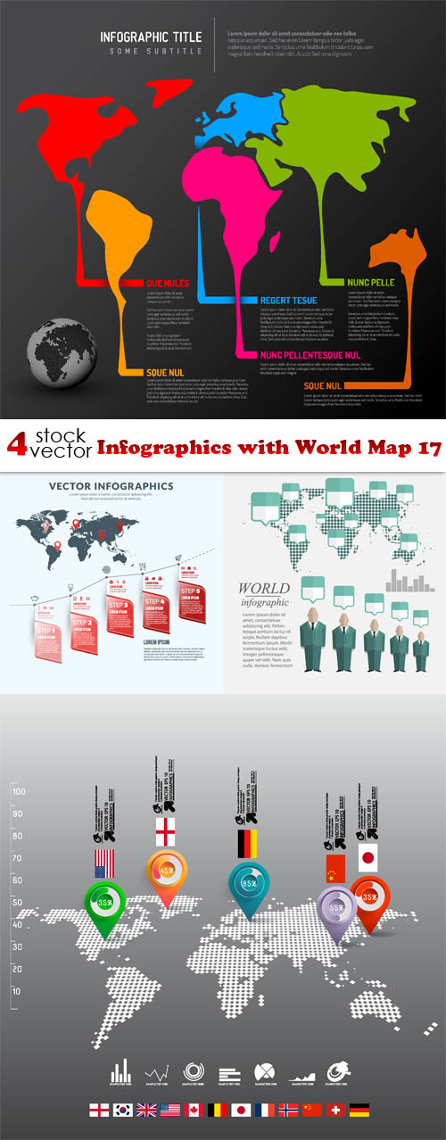 Vectors - Infographics with World Map 17
