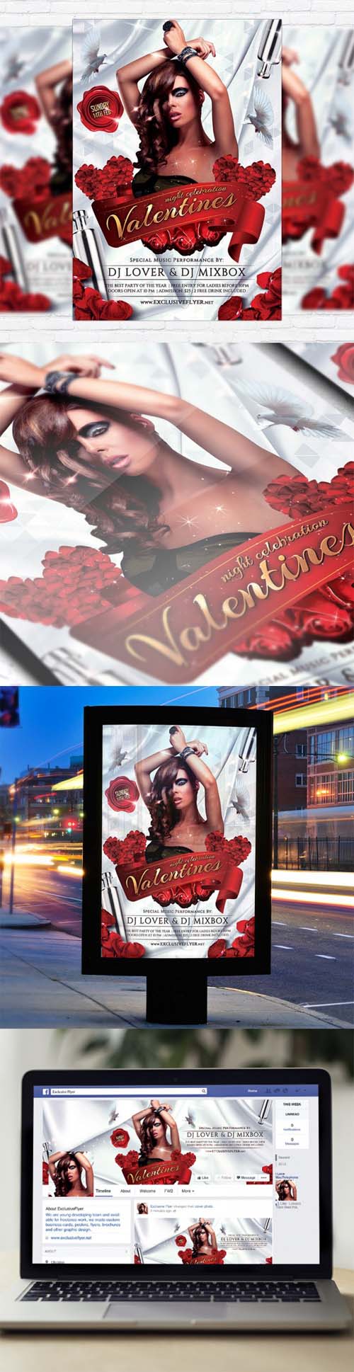 Flyer Template - Valentines Night Celebration + Facebook Cover