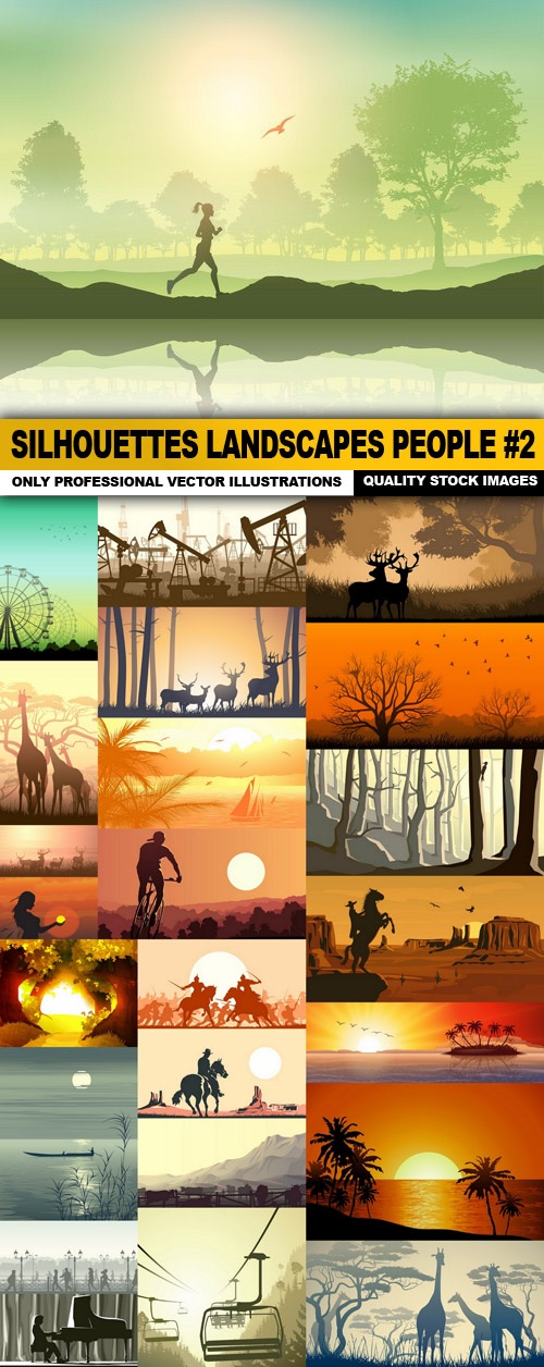 Silhouettes Landscapes People #2 - 25 Vector