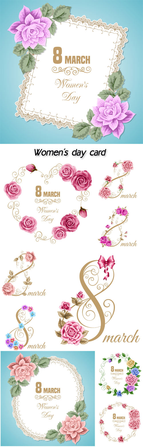 Women's day card with flowers, 8 March