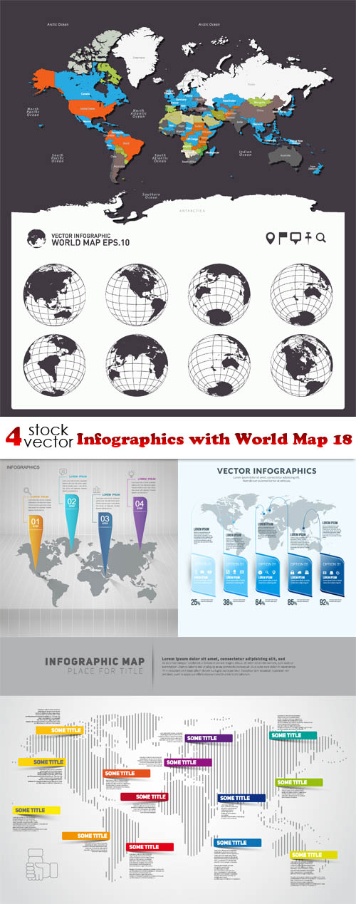 Vectors - Infographics with World Map 18