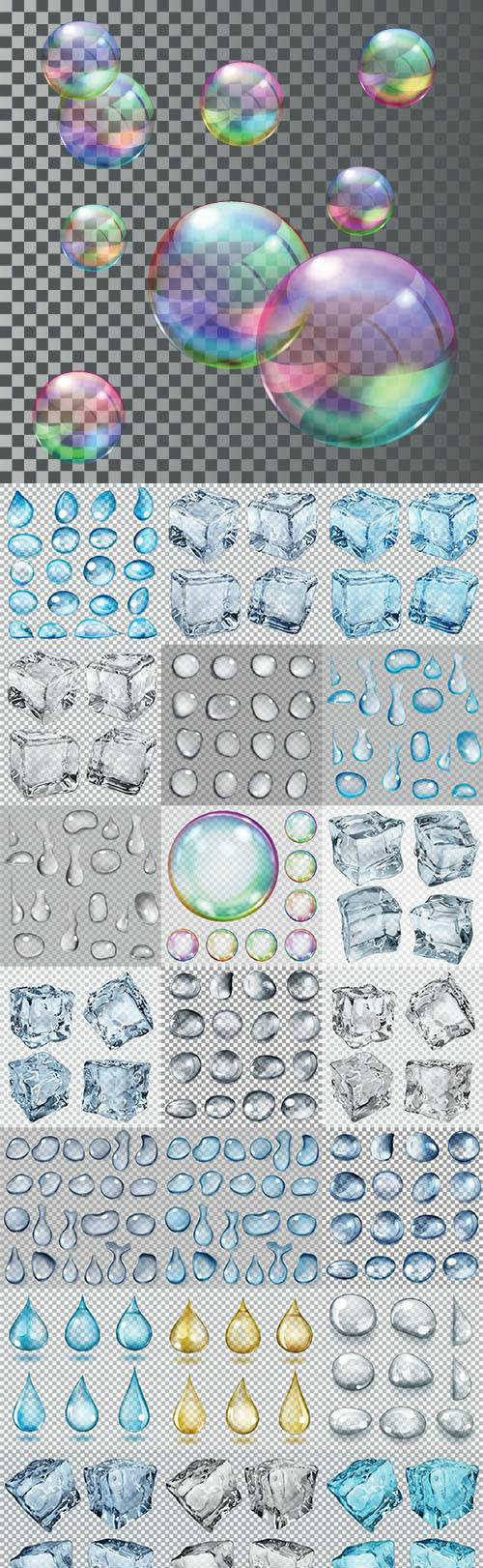 Vector Ice cubes and water drop 4