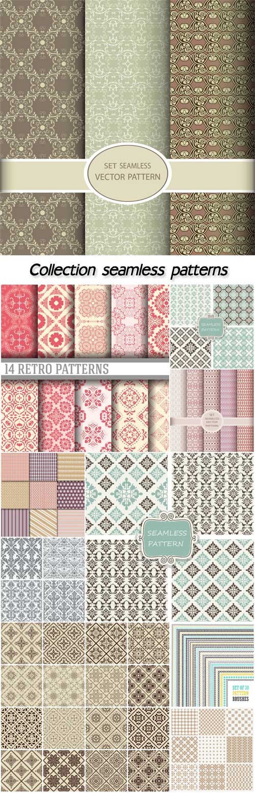 Collection of geometric seamless patterns, vector backgrounds