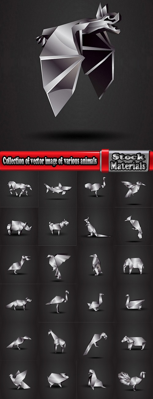 Collection of vector image of various animals in a chrome shell 25 EPS