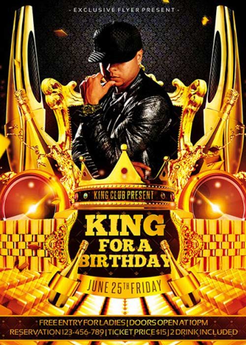 King for a Birthday Premium Flyer Template + Facebook Cover