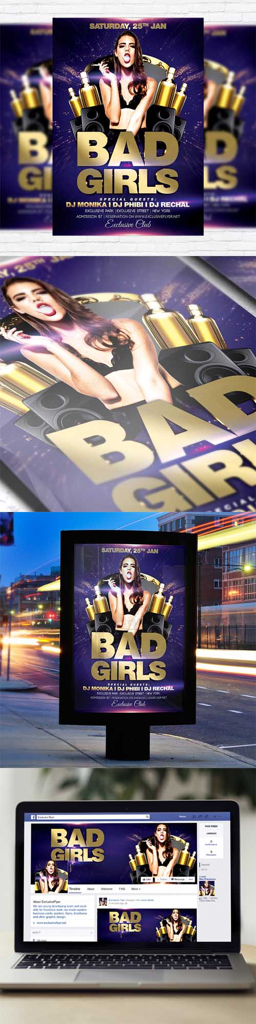 Flyer Template - Bad Girls + Facebook Cover