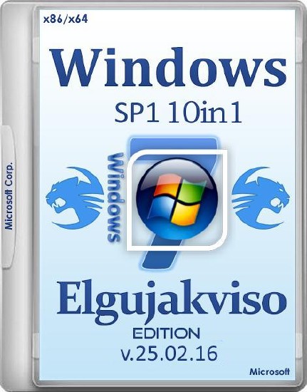 Windows 7 SP1 x86/x64 10in1 Elgujakviso Edition v.25.02.16 (2016/RUS)