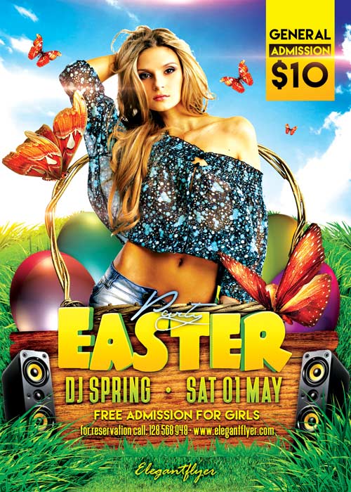 Easter Party Flyer PSD Template + Facebook Cove