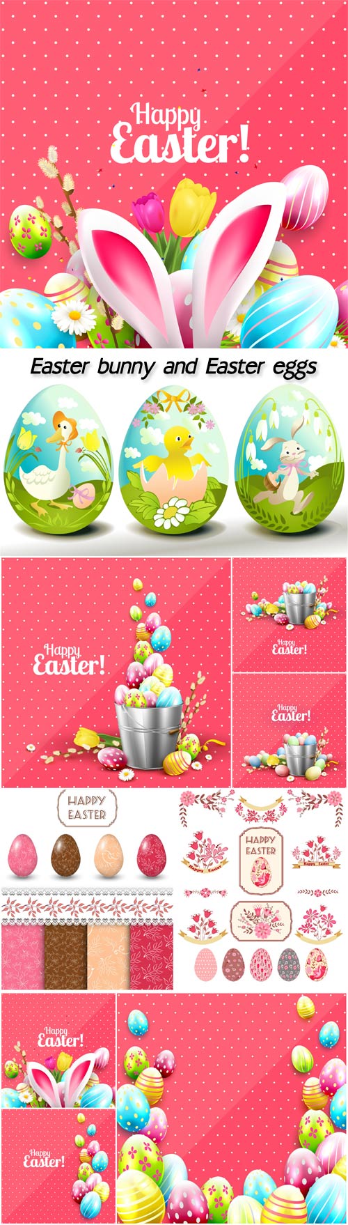 Easter bunny and Easter eggs vector backgrounds