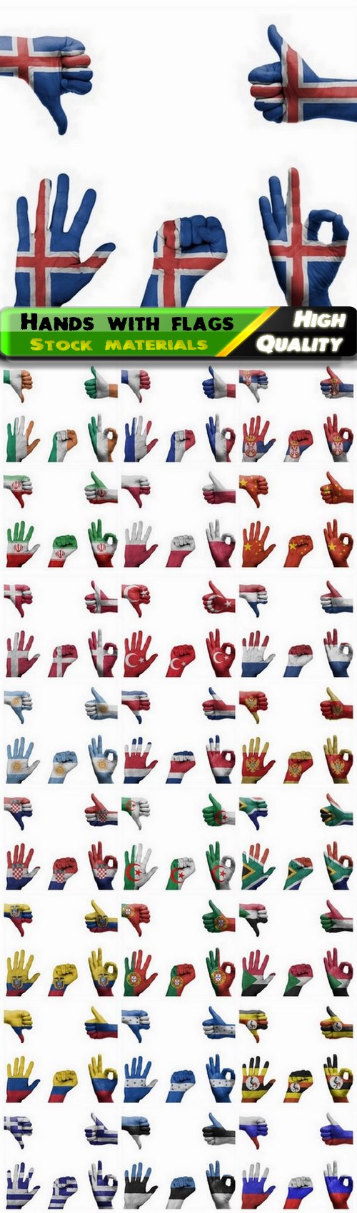 Human hands with different country flags 2 - 25 HQ Jpg