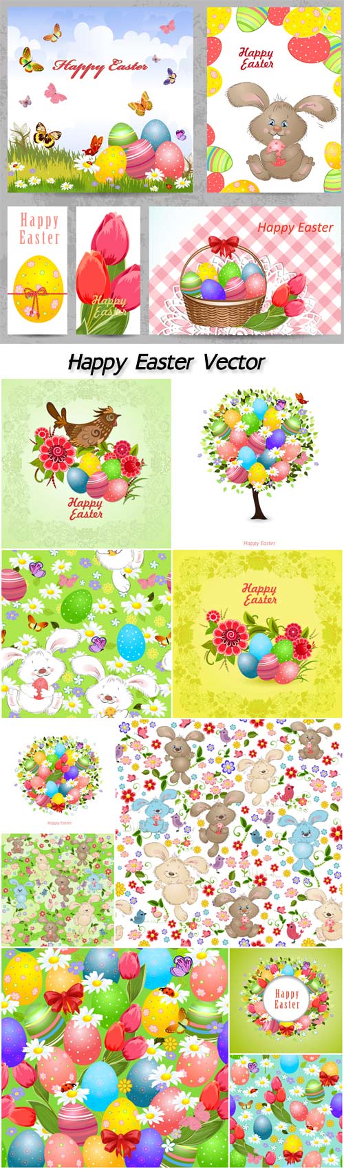 Happy Easter, Easter vector texture with rabbits