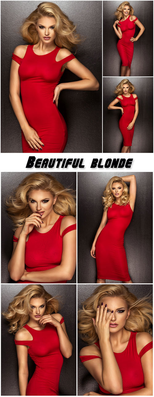 Beautiful blonde in a red dress