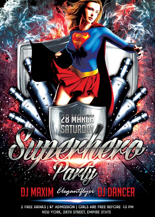 Superhero Party V02 Flyer PSD Template + Facebook Cover