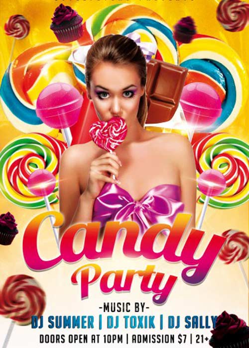 Candy Party V2 PSD Premium Flyer Template + Facebook cover