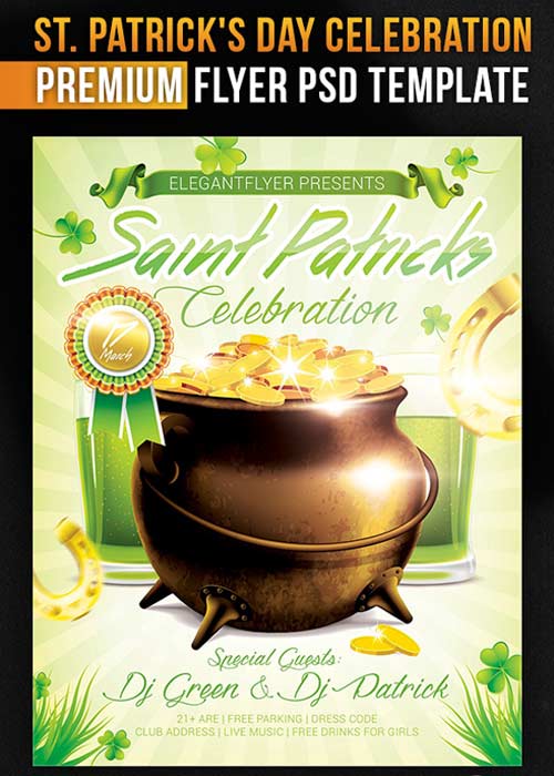 Saint Patricks Day V6  Flyer PSD Template + Facebook Cover