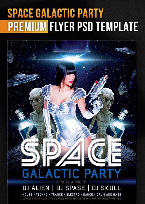 Space Galactic Party Flyer PSD Template + Facebook Cover