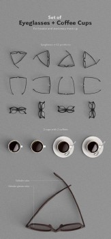 Set Of Eyeglasses & Coffee Cups Mock-up