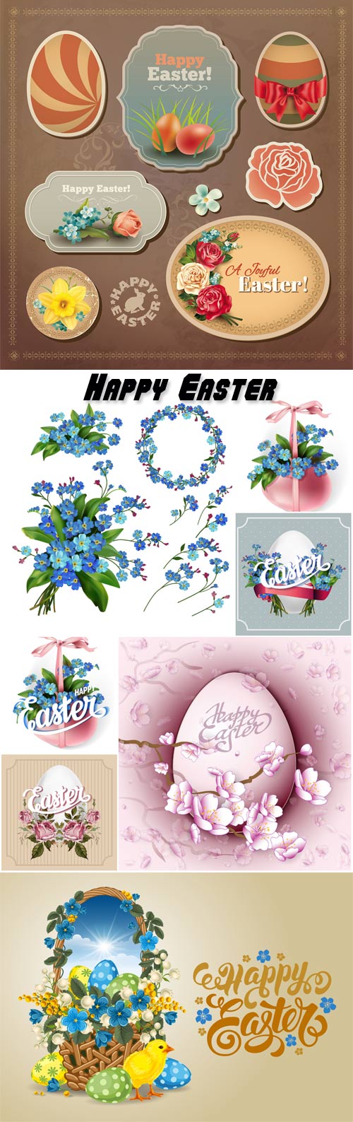 Easter vector with forget-me-and spring flowers