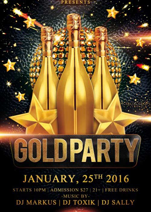 Gold Party V7 Flyer PSD Template + Facebook Cover