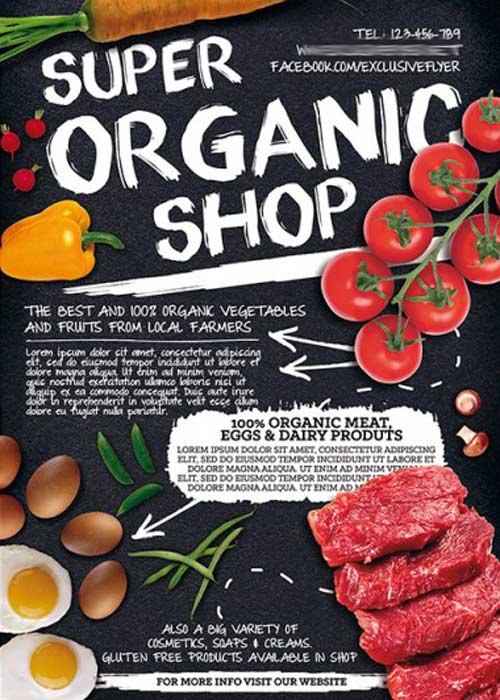 Organic Shop Premium Business Flyer PSD Template + Facebook Cover