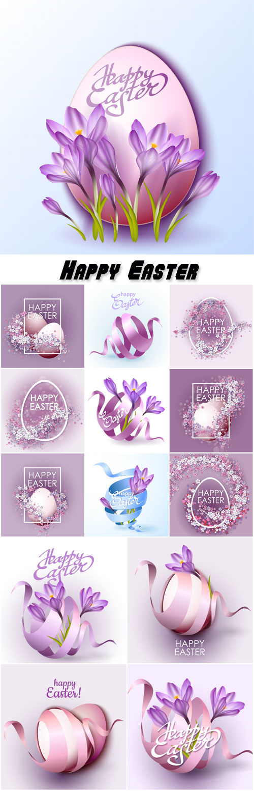 Happy Easter, Easter eggs and crocus