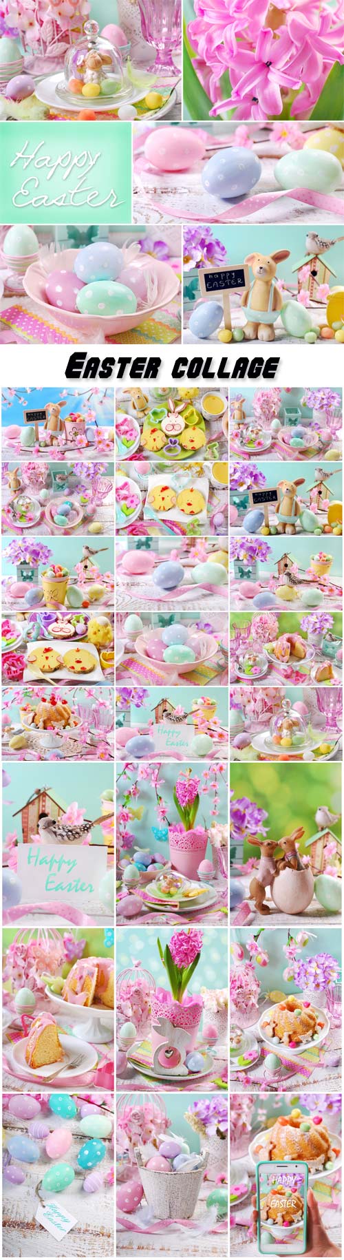 Easter collage, easter cake, easter eggs