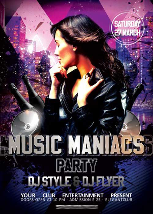 Music Maniacs Party PSD Flyer Template + Facebook Cover