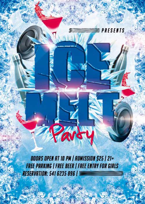 Ice Melt Party PSD Flyer Template with Facebook Cover