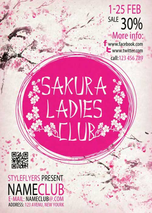 Sakura Ladies Club Party Flyer PSD Template + Facebook Cover